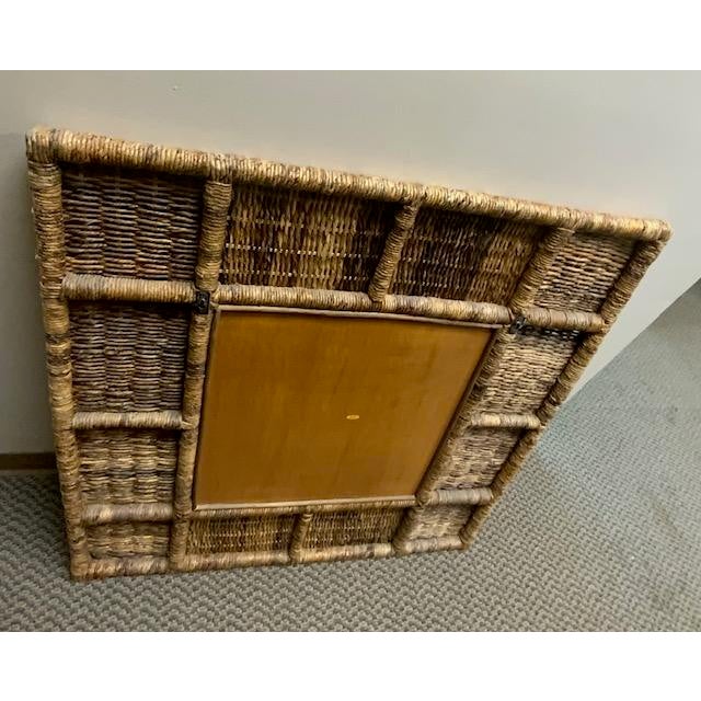 Mid 20th Century Large Vintage Square Abaca Woven Wall Mirror For Sale - Image 5 of 7