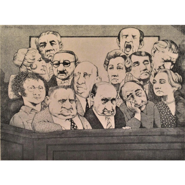 This artwork titled "The Jury" c.1970 is a lithograph on paper by noted American artist Charles Bragg, 1931-2017. It is...