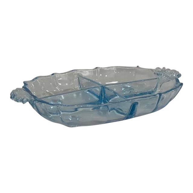 1930s Fostoria Blue Glass Relish Dish For Sale