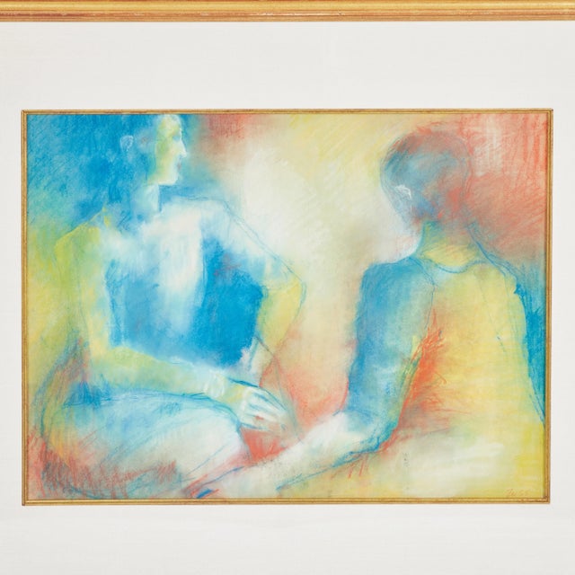 Colorful but contemplative, this serene original vintage pastel of 2 figures is lovely. It is signed by the artist and is...