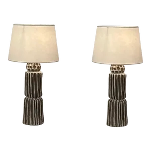 Pair of 21st Century Large 'Sillons' Pottery Lamps With Parchment Shades by Design Frères
