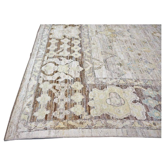21st Century Turkish Oushak Wool 9x13 Charcoal, Tan & Blue Handmade Area Rug #1144139 For Sale - Image 13 of 16