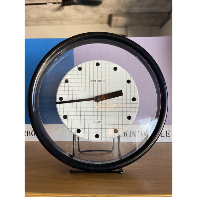 Postmodern Vintage Howard Miller Black Memphis Era Postmodern Wall Clock Floating For Sale - Image 3 of 11