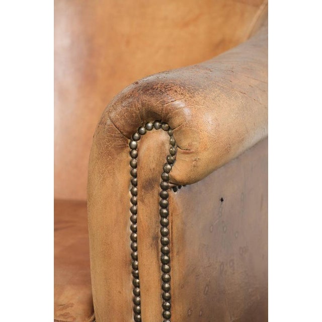 Sheepskin Club Armchair Light Cognac with Decorative Nails For Sale - Image 11 of 14