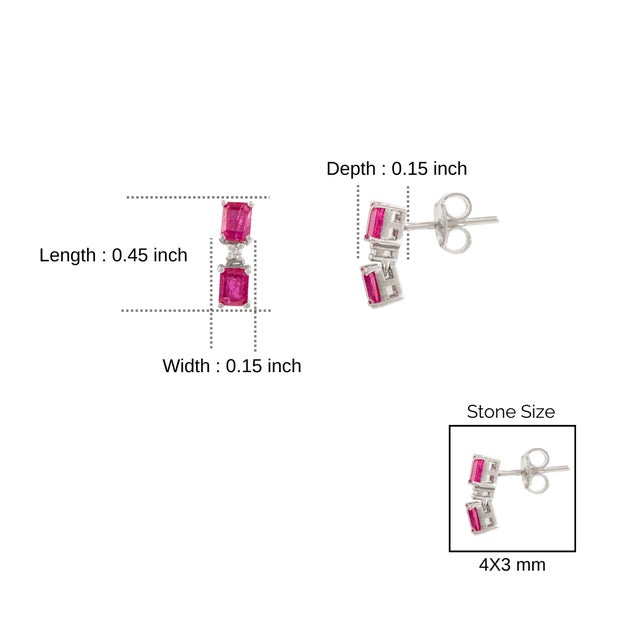 Red Art Deco Style Solid Silver Ruby & Diamond Drop Stud Earrings- 2 Pieces For Sale - Image 8 of 10