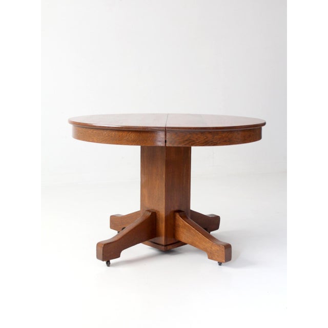 Antique Arts & Crafts Oak Pedestal Dining Table For Sale - Image 4 of 18