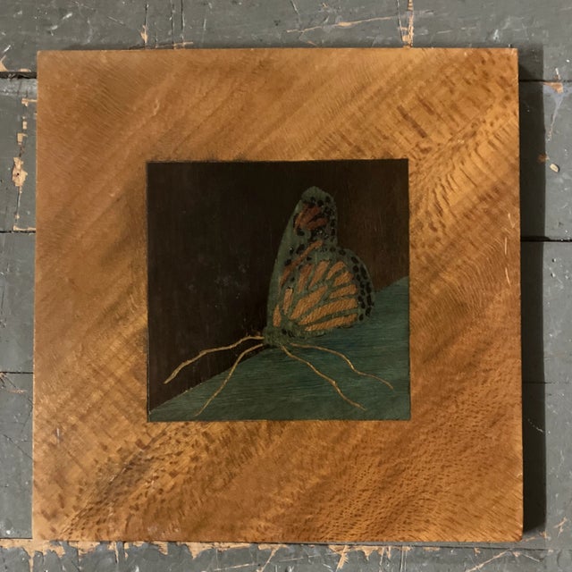 1950’s Vintage Inlaid Wood Butterfly Picture Panel For Sale - Image 4 of 4