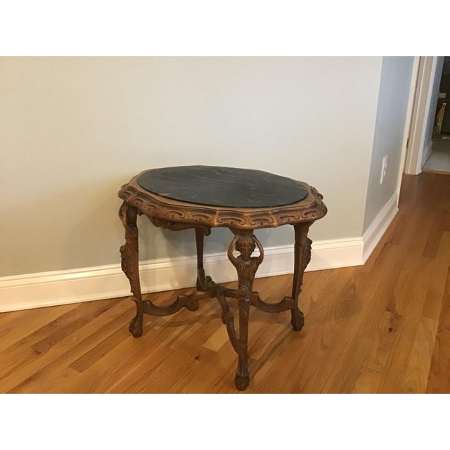 19th Century Baroque Oval Claw Foot Carved Wood and Marble ...