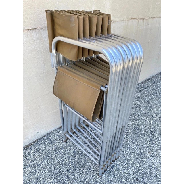 Vintage Crown Mfg 7 Seat Aluminum Canvas Folding Chair Camping Sports Team Bench. Item features aluminum metal folding...