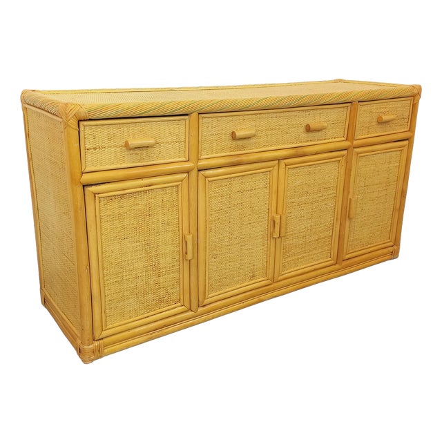 Vintage Woven Rattan Sideboard, 1970s For Sale