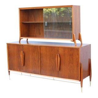 1960s Modernist Walnut & Brass Hutch For Sale