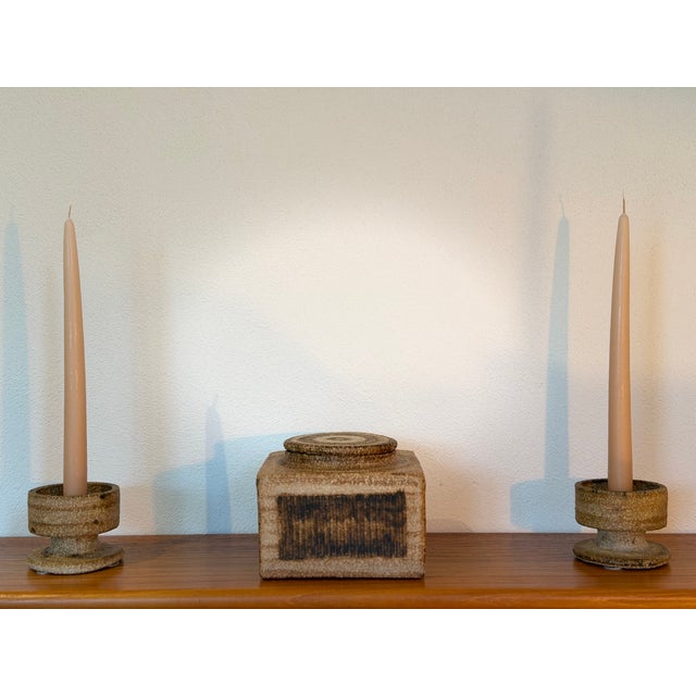 An eight-piece ensemble of Danish studio ceramics by Lygtemose Keramik, likely from the 1960s/1970s. These handcrafted...