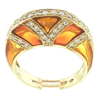 Late 20th-Century Hidalgo Plique a Jour Enamel and Diamond Dome Ring For Sale