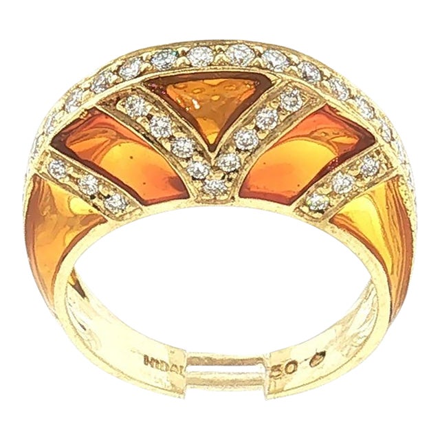 Late 20th-Century Hidalgo Plique a Jour Enamel and Diamond Dome Ring For Sale