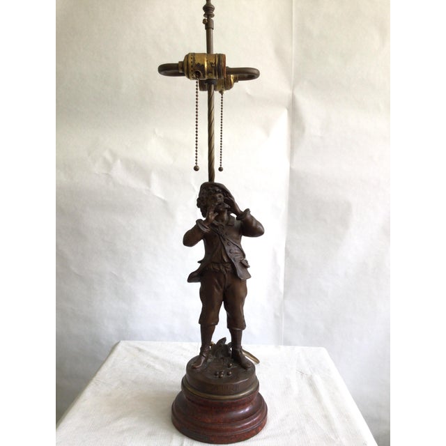 1950s 1950s Metal Sculpture Table Lamp Of A Boy Bellowing For Sale - Image 5 of 12