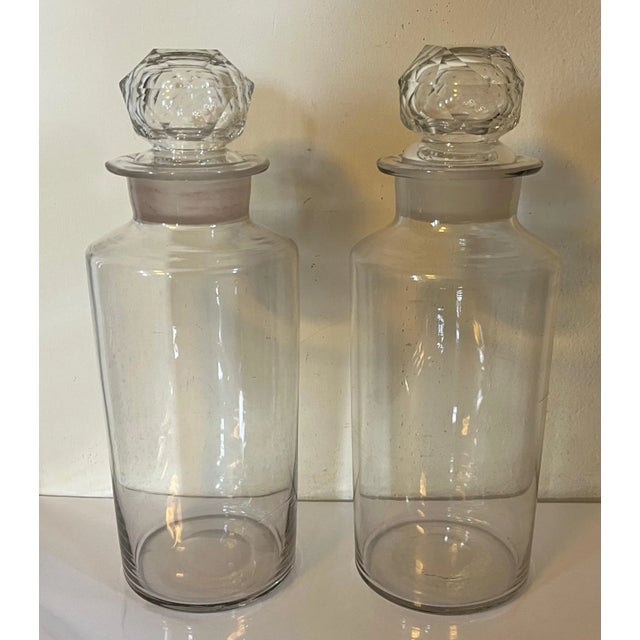 19th Century Large Antique 19th Century Glass Pharmacy or Pickle Jars With Cut Crystal Stoppers - a Pair For Sale - Image 5 of 13