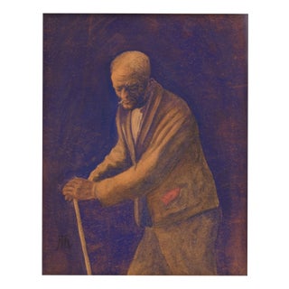 Hans Thoma, Stooped Man with Walking Stick and Cigarette, 1890s, Gouache For Sale