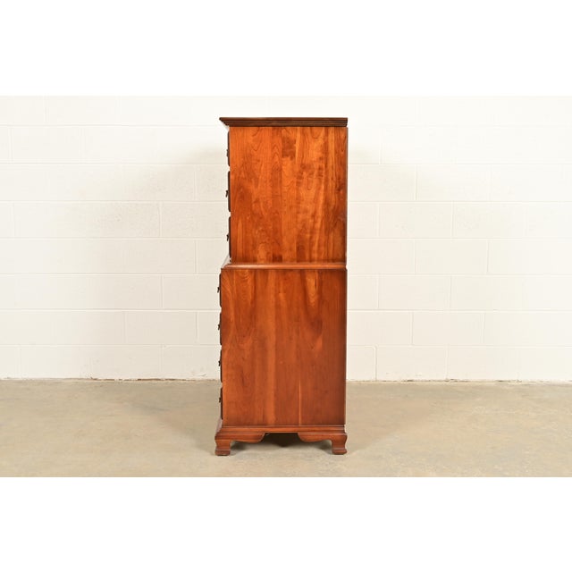 L. & J. G. Stickley Georgian Solid Cherry Wood Eight-Drawer Highboy Dresser, 1957 For Sale - Image 13 of 15