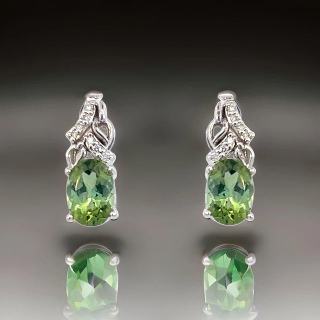 Green Natural Tourmaline Diamond Earrings 14k White Gold 1.57 TCW Certified For Sale - Image 8 of 14