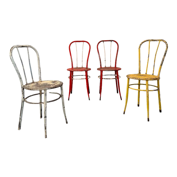 1940s Industrial Painted Steel Café Dining Chairs- Set of 4 | Chairish