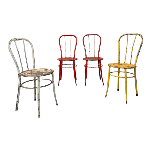 1940s Industrial Painted Steel Café Dining Chairs- Set of 4 For Sale