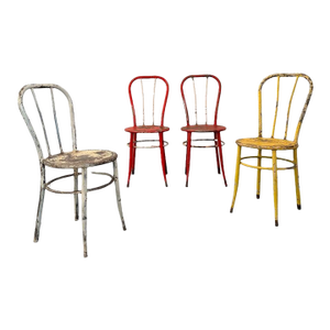 1940s Industrial Painted Steel Café Dining Chairs- Set of 4