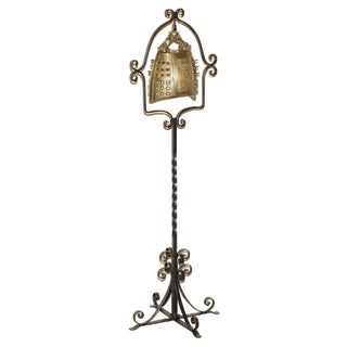 Chinese Export Floor Standing Bell with Wrought Iron Stand by Charles & Ray Eames, 1920s For Sale