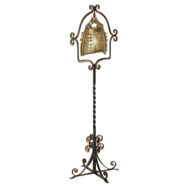Chinese Export Floor Standing Bell with Wrought Iron Stand by Charles & Ray Eames, 1920s For Sale