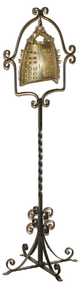 Chinese Export Floor Standing Bell with Wrought Iron Stand by Charles & Ray Eames, 1920s