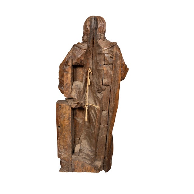 Wood Flemish Baroque Carved Oak Figure Of A Scholar For Sale - Image 7 of 12