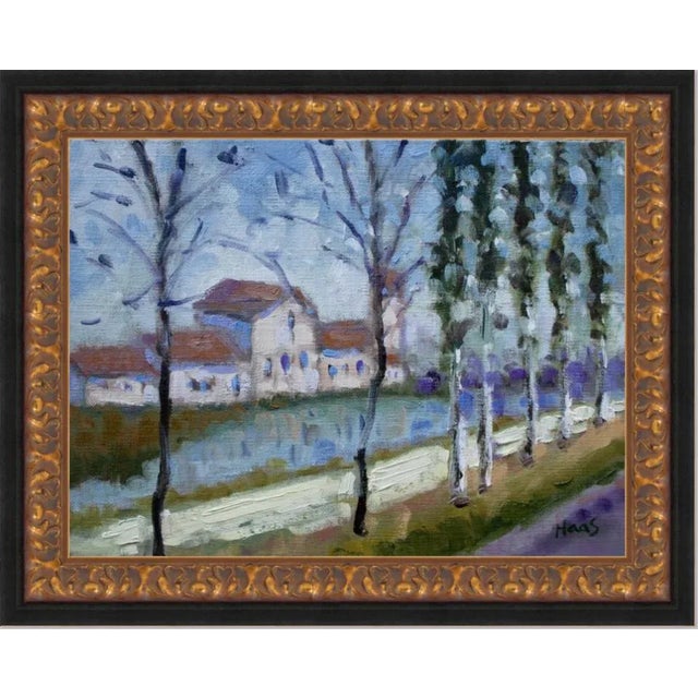 Textile Along the Canal, Modern Impressionist Landscape Oil Painting For Sale - Image 7 of 7