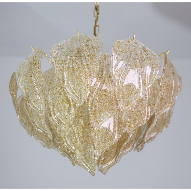 1980s Italian Amazing Large Murano Glass Gold Leaves Chandelier For Sale - Image 6 of 14