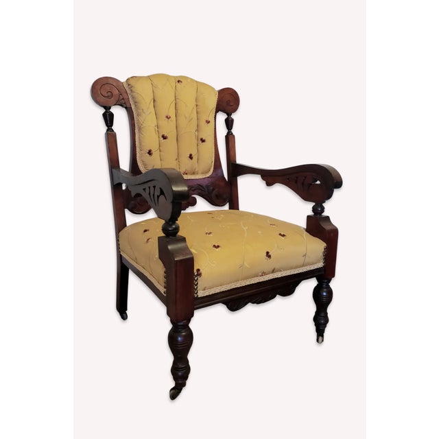 Victorian 19th-Century Eastlake Victorian Walnut Parlor Fauteuil Arm Chair For Sale - Image 3 of 13