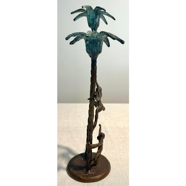 MCM Cast Iron Andrea by Sadek Monkeys and Palm Trees Candlestick Holder For Sale In Naples, FL - Image 6 of 7