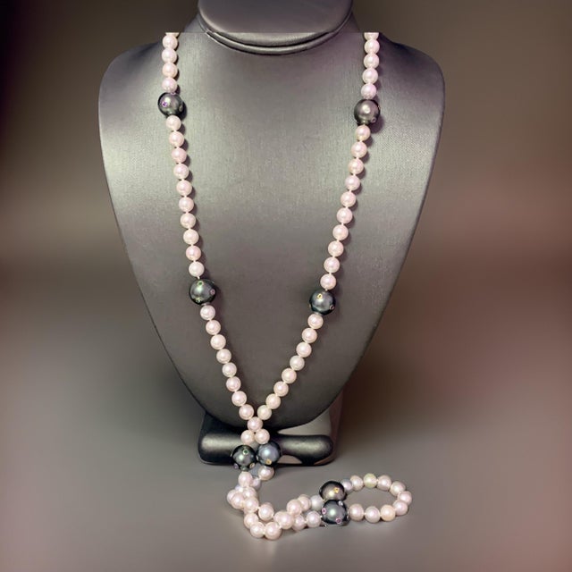 Akoya Tahitian Pearl Diamond Sapphire Necklace 14k Gold Certified For Sale - Image 4 of 16