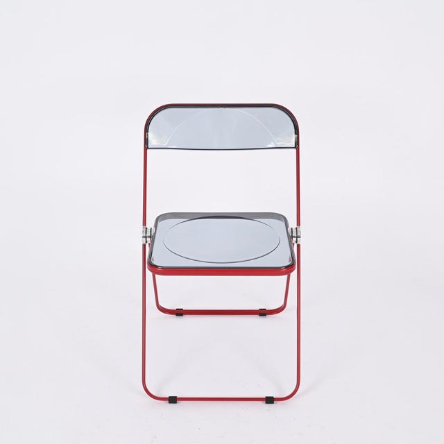 1970s Red and Smoked Acrylic Plia Folding Chairs by Piretti for Castelli, 1970s, Set of 6 For Sale - Image 5 of 16