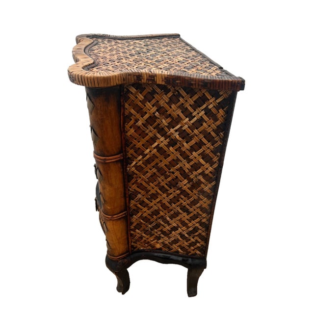 Vintage Nightstand Cabinet Chest Four Drawers Bamboo / Wicker Tiki Petite Size For Sale - Image 9 of 14