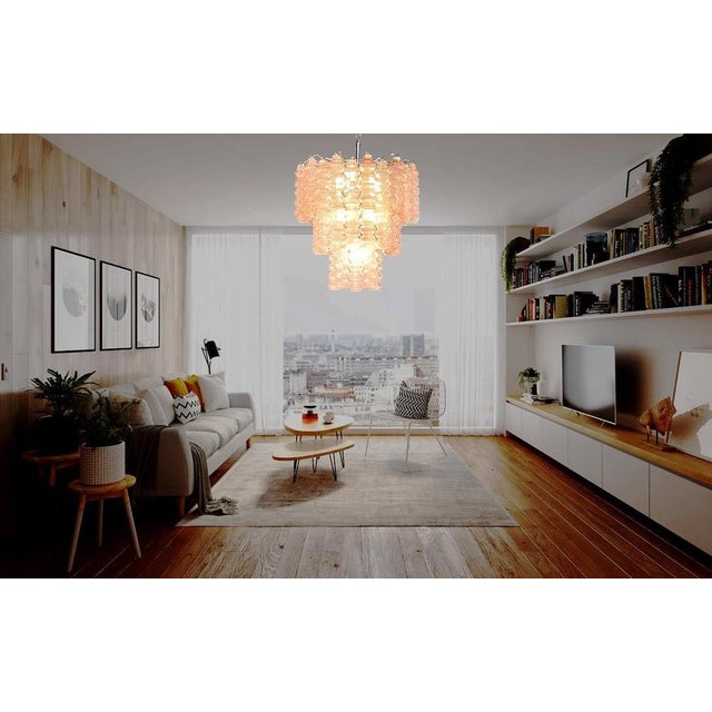 Three-Tier Murano Glass Tube Chandelier with 48 Pink Glasses, 1989 For Sale - Image 9 of 18