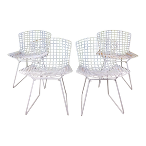 Set of 4 White Metal Indoor / Outdoor Chairs by Harry Bertoia for Knoll