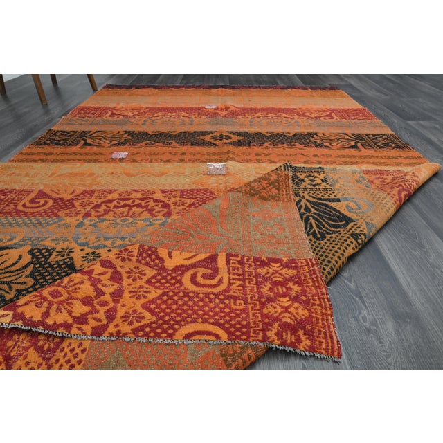 1970s Vintage Turkish Oushak Handmade Wool Cotton Orange Area Rug For Sale - Image 4 of 11