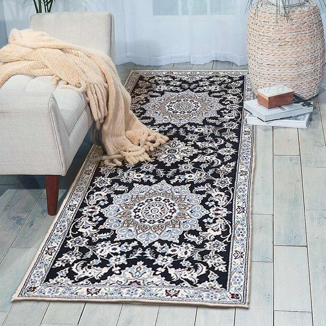 2020s Navy Blue Fine Hand Knotted Silk & Wool Nain Runner For Sale - Image 5 of 5