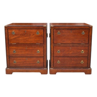 1970s National Mt. Airy Campaign-Style Nightstands — Pair For Sale