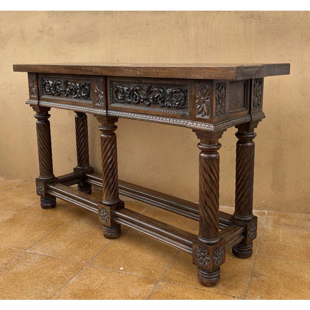 Antique Spanish Console Table in Walnut with Renaissance Motifs, 1890 For Sale - Image 4 of 9