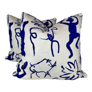Kelly O'Neil "Pablo" in Indigo on Bone 22" Pillows-a Pair