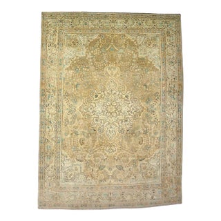 Antique Persian Tabriz Wool 8x11 Tan, Ivory, Black & Blue Handmade Area Rug #1142595 For Sale