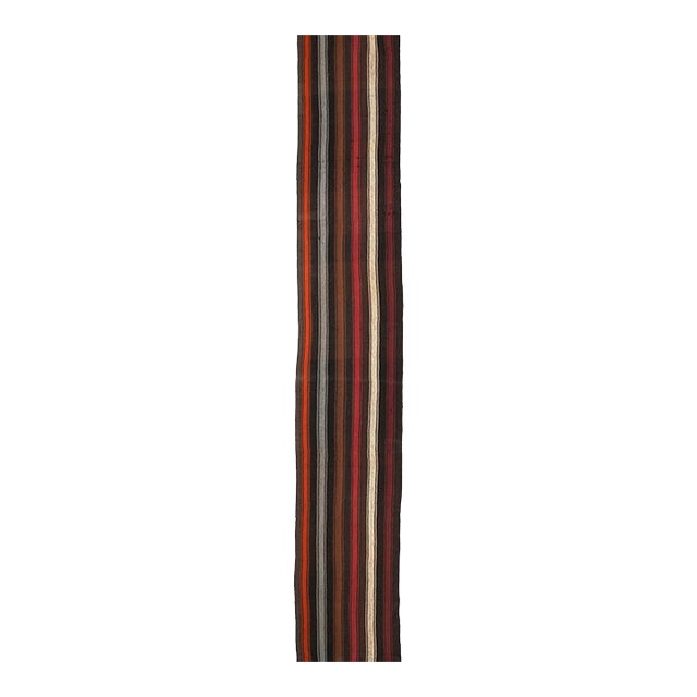 Striped Vintage Long Kilim Runner - 3`0″ X 20`2″ For Sale