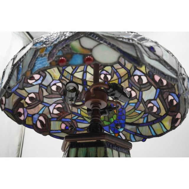 1980s Tiffany Style Stained Leaded Glass Lamp For Sale - Image 4 of 13