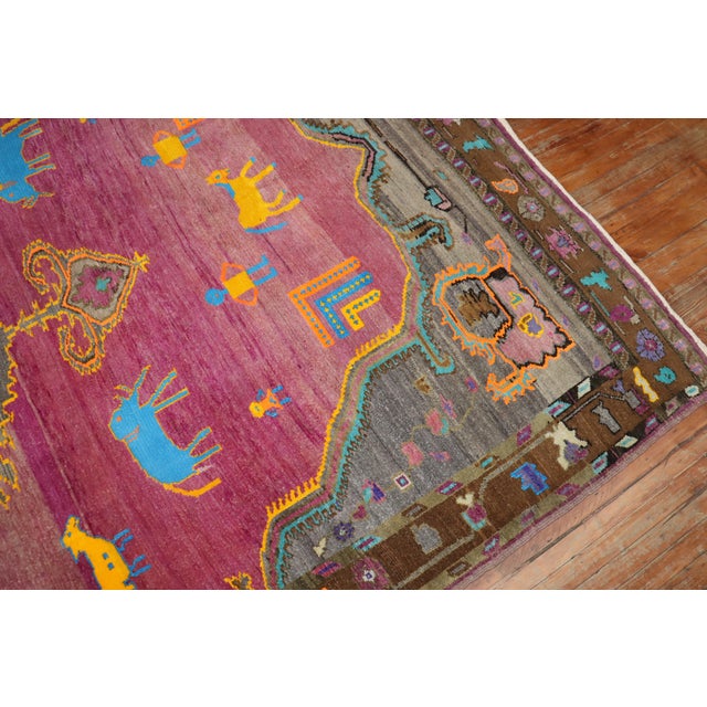 Folk Art Mid 20th Century Whimsical Animal Human Figurative Turkish Rug For Sale - Image 3 of 6