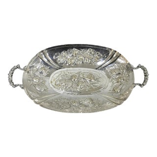 Antique Victorian Silver Plated Fruit Harvest Repousse Centerpiece Fruit Bowl For Sale