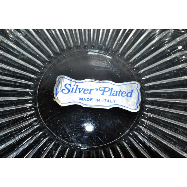1950s Art Deco Round Clear Crystal Bowl Silver Plate Rim Italy Serveware For Sale - Image 12 of 13